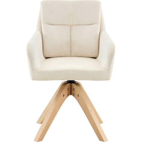 Set di 2 sedie girevoli da pranzo imbottite, velluto beige chiaro, gambe in legno (1/5)