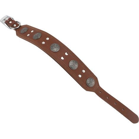 Retro cowhide leather dog collar - Metal alloy decorations, adjustable brown XL (1/2)