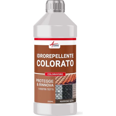 Idrorepellente colorato per tegole in cemento, calcestruzzo, ardesia: COLORHYDRO - 250 ml - Tester Bruno Seppia - RAL 8014 - ARCANE INDUSTRIES