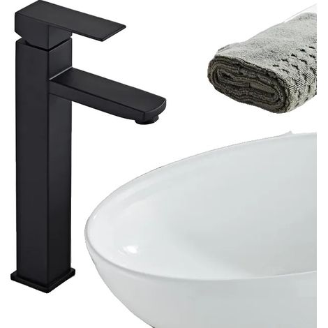 Grifo para lavabo de baño, acero inoxidable duradero, control monomando, estilo 6 grande negro (1/2)