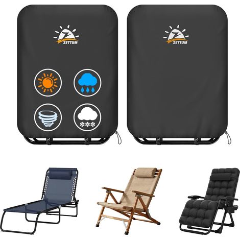 Housse de Protection pour Chaise Longue Pliante 2 Pièces - 600D Oxford PU Housse pour Chaises de Jardin Pliante Imperméable Housses de Protection pour Chaise Pliantes (71 x 33 x 112 cm) (1/5)