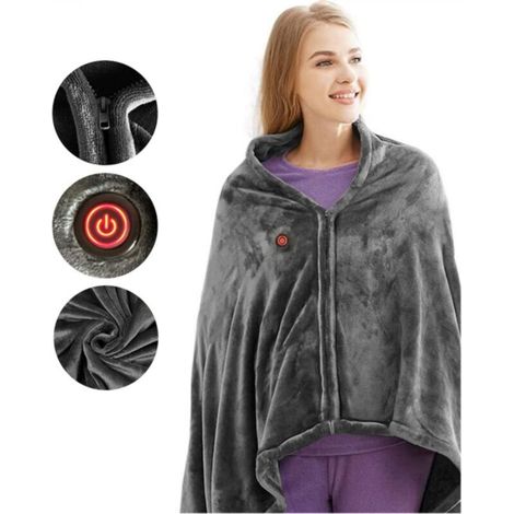 Plush USB heated blanket with zipper, 3 adjustable temperature settings, portable neck shawl, machine washable, 150 x 85 cm (1/5)