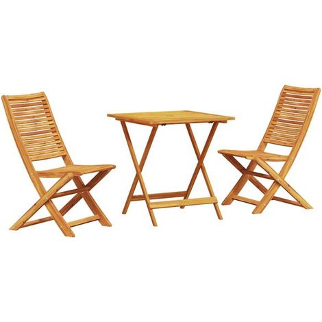 Ensemble table et chaises pliantes trois pièces, marron, en bois d'acacia massif. (1/5)