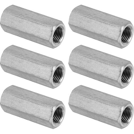 Ecrou Long M10 x 1 de Pas Écrou Hexagonal en Acier Inoxydable 304, 6Pcs 35mm/ 1.4" Longueur Raccords de Tige Filetés Avec Écrou de Serrage, Ton Argent (1/5)