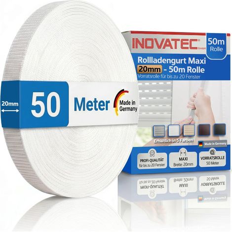 Sangle de volet roulant de 50 m maxi 20 mm pour porte et fenêtre, résistante à la déchirure et aux UV Blanc (1/5)