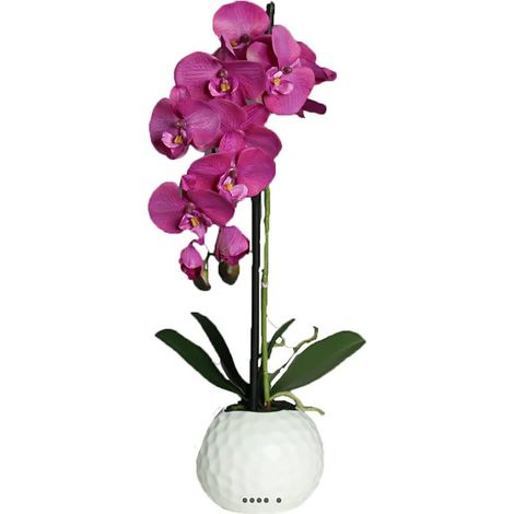 Orchidee artificielle Pourpre1 hampe en pot Ceramique Blanc H 46 cm - couleur: Pourpre