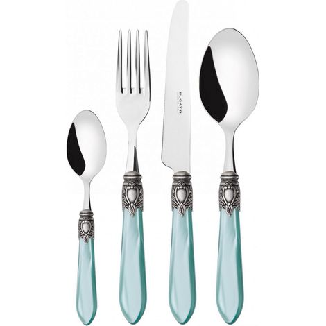 Set posate 24 pezzi in scatola Compact Oxford ghiera argento antico Verde Acqua Madreperla Bugatti