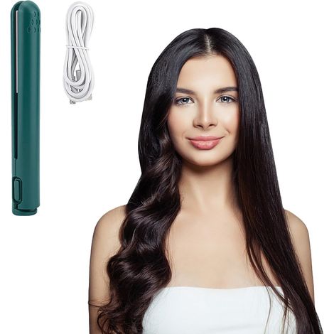 Fer à friser, 17 cm, boucles serrées, lisseur, mini fer à friser 2 en 1, portable, idéal pour les voyages, rechargeable, petit fer à friser USB, céramique, mini fer à friser, B1 végétal, taille unique (1/5)