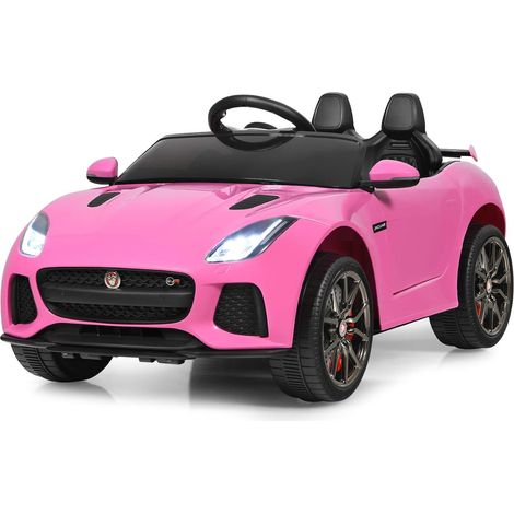 COSTWAY Coche Jaguar F-Type SVR 12 V para Niños, Coche de Batería con Mando, Marcha Adelante y Atrás, Suspensión de Muelles, Empuñadura Portátil (Rosa)