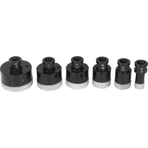 Lot de 6 scies cloches diamantées pour meuleuse d'angle, filetage M14, diamètres 20, 35, 40, 50, 55 et 68 mm, pour verre, carrelage et marbre. (1/5)