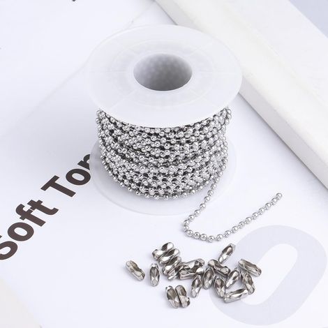 2,4 mm silberne Edelstahl-Kugelkette mit Verbindungsstück für Hundemarken-Halsketten, DIY-Bastelzubehör (1/5)