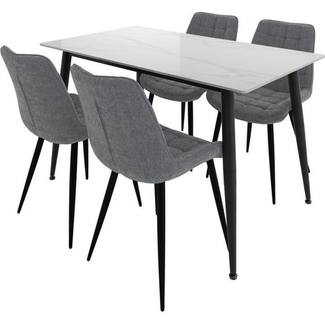 Luna Marble Effect Dining Set - Ceramic/Metal - White Marble
