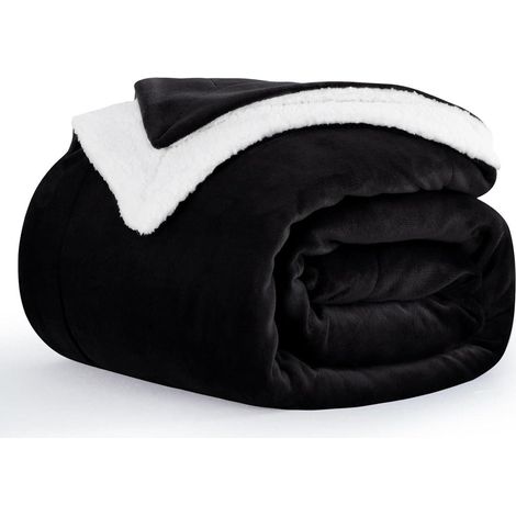 Kuscheldecke Sherpa Fleece 150x200 cm Schwarz - Extra Warm & Flauschig (1/5)