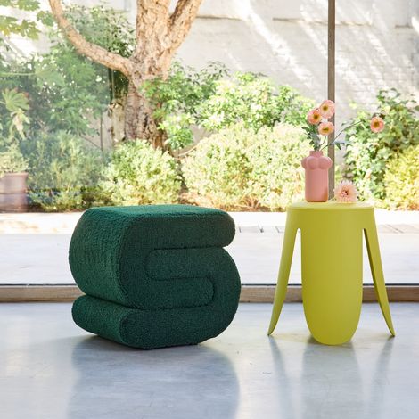 Tabouret / pouf design revêtement bouclette vert 1 place L 43 x P 47 x H 45cm - Sasha (1/5)