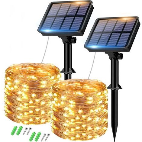 2er-Set Solar-Lichterketten, 160 LEDs, 16 m Gesamtlänge, 8 Modi, wasserdicht, für Garten, Terrasse und Weihnachten (1/5)