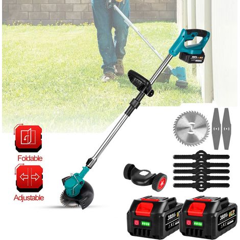 Cortacésped sin cable 18V, 125MM Cortacésped Eléctrico de Altura Ajustable - 2 Baterías y 8 Cuchillas