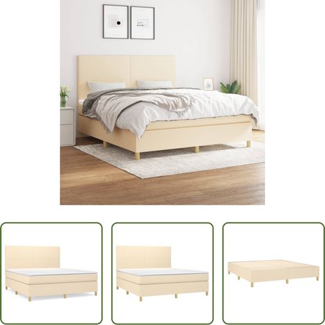 vidaXL Kopfteil - Boxspringbett mit Matratze Creme 180x200 cm Stoff (1/5)