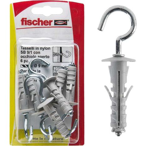 Tasselli + occhioli aperti Fischer sb 9/1 k Ø 9 mm 6 pz max 15 kg