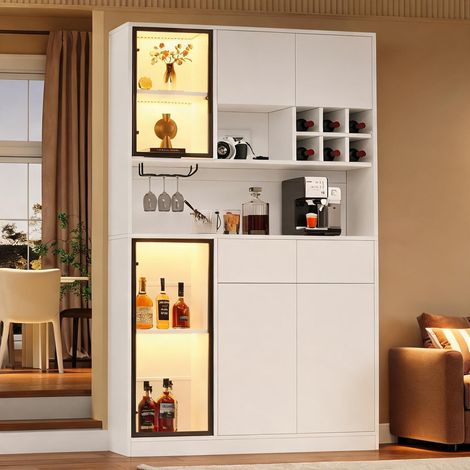 Meuble haut vitrine blanc 120 x 33 x 200 cm avec LED (1/5)