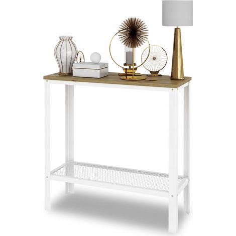 Consolle imbullonata con ripiano a rete, soppalco, corridoio, bianco + rovere artigianale (1/4)