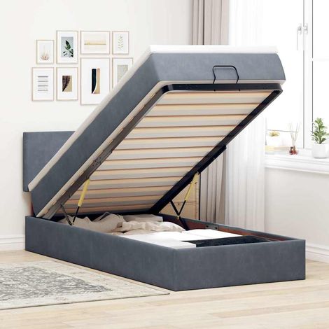 vidaXL Cadre de lit ottoman avec matelas gris foncé 90x190 cm velours (1/5)