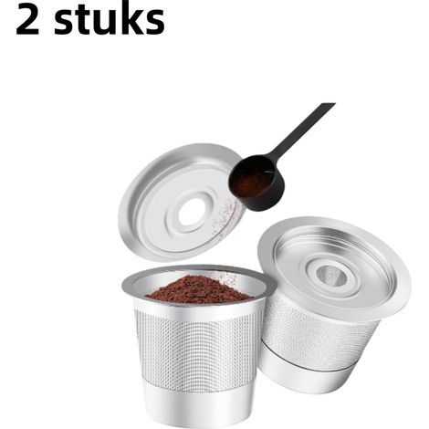 Lot de 2 filtres à café réutilisables en acier inoxydable avec dosette, compatibles avec les cafetières, argentés (1/5)