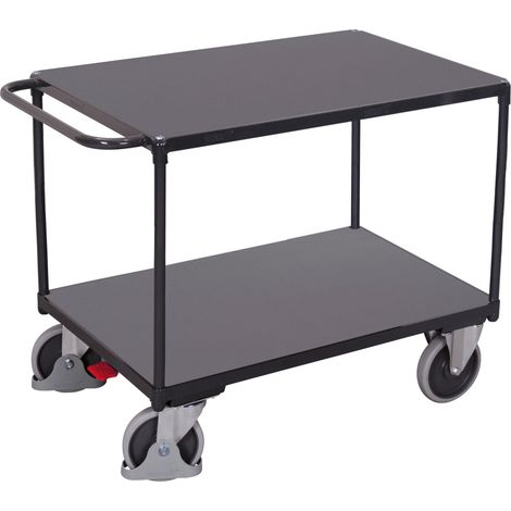 VARIOfit Schwerer Tischwagen mit Schiebegriff und 2 Ladeflächen 850x500mm Anthrazitgrau RAL 7016