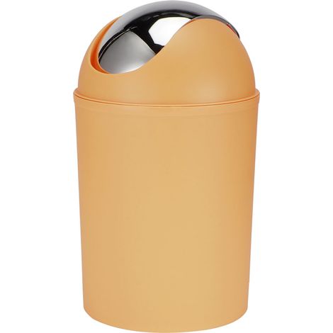 Mini poubelle à couvercle rabattable orange pour la maison, le salon, la chambre, le bureau ou la table de chevet. (1/5)
