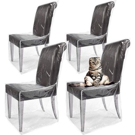 Lot de 4 housses en plastique pour chaises de salle à manger, protection contre l'eau, la poussière et les griffures de chat (1/5)