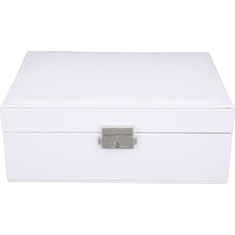 Boîte à bijoux blanche en bois, grande capacité, 2 niveaux, plusieurs compartiments, pochette de voyage portable en cuir PU (1/5)