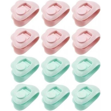 Juego de 12 clips de plástico para fundas nórdicas sin alfileres para sujetar las esquinas, para asegurar cojines, cortinas, decoraciones, rosa y azul. (1/5)