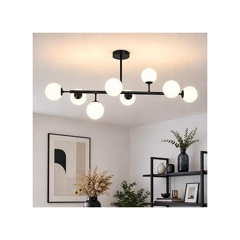 GBLY Lampadario moderno nordico 8 luci metallo nero vetro fagiolo magico G9 LED dimmerabile 105cm grande plafoniera per sala da pranzo soggiorno camera da letto isola cucina e ingresso (1/5)