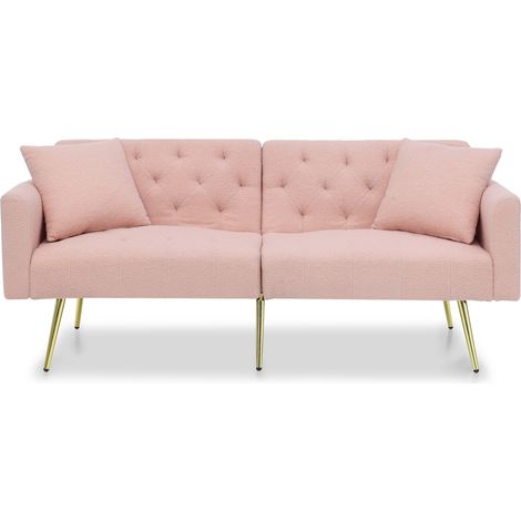 CHICFURN Sofá cama de 2 plazas 177x78x74 cm Teddy rosa, respaldo de 3 posiciones (1/5)