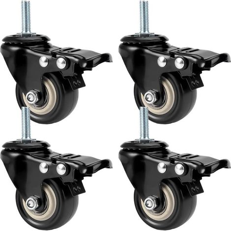 Lot de 4 roulettes pivotantes M8 x 25 mm, avec frein, antidérapantes, noires, intérieur/extérieur (1/5)