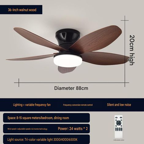 Ventilateur plafond avec lumière LED pales noyer 36 pouces 88 cm, ventilateur silencieux design bois pour salon chambre bureau, Glacières à moindre coût, 1 pièce, Marron (1/5)