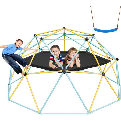 Dôme d'Escalade Géométrique pour Enfants 3-10 Ans, Cage à Poule 305 cm avec Hamac et Balançoire, Charge 340 kg, avec Poignée d'Escalade, Assemblage Facile, Aire de Jeux Extérieure Intérieure (1/5)