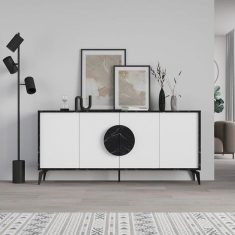 Madia 4 ante effetto marmo Gora180 colore bianco e nero 180x35,6x82 (1/5)