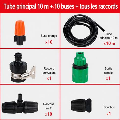 Kit de micro-irrigation et brumisation avec tuyau 8/11 de 10 m et 10 buses orange 10 m8 11 réf 300 g – Livraison gratuite