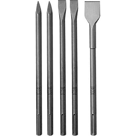 Lot de 5 marteaux burineurs (2 burins pointus, 2 burins plats, 1 burin à bêche, longueur 400 mm, pour marteau de démolition/marteau burineur)