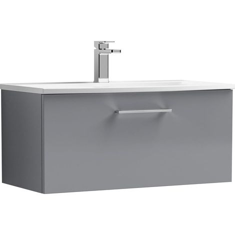 Nuie Arno Satin Grey 800mm Wall Hung Single Drawer Vanity Unit and Curved Ceramic Basin - ARN2225G (1/5)