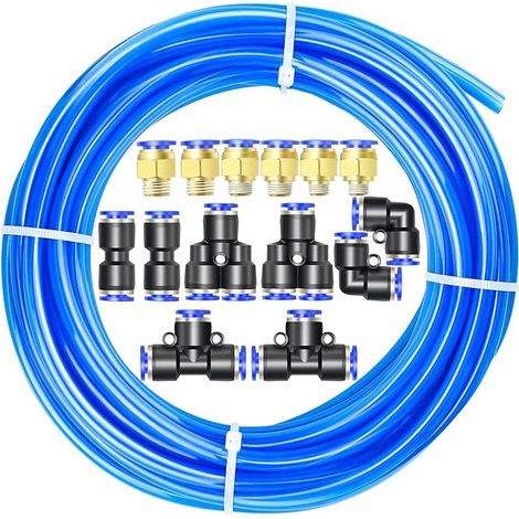 Polyurethan (PU)-Luftschlauch-Set, 10 m blauer PU-Luftschlauch, 4 mm Außendurchmesser x 2,5 mm Innendurchmesser mit 14 Anschlüssen (1/5)