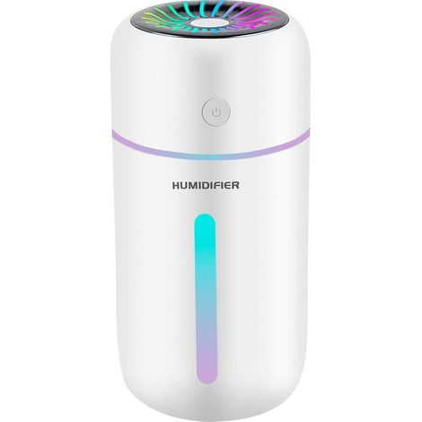 Humidificateur d'air 300 ml avec veilleuse colorée, arrêt automatique et 2 modes de brumisation pour bureau, chambre et maison