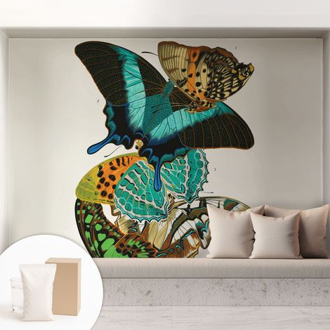 Papier peint intissé avec imprimé pour décoration intérieure pour rénovation a motif - Colle incluse gratuite Papillons colorés 208x146 cm (1/5)