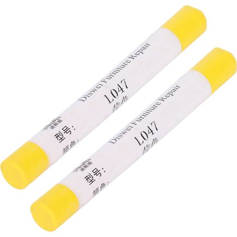 Lot de 2 crayons de peinture pour meubles et sols, pour réparer les rayures et les composites de bois (jaune). (1/5)