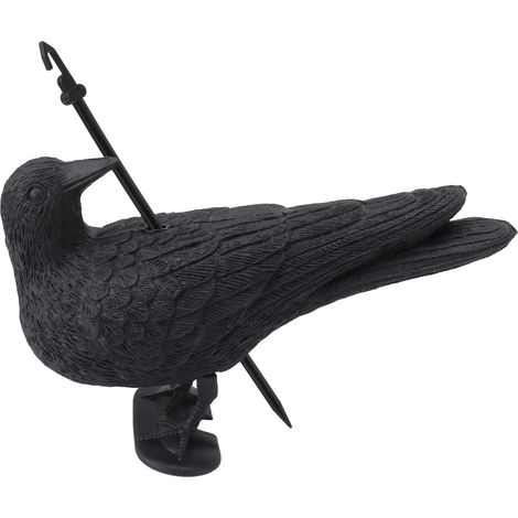 Statue réaliste de corbeau en plastique, étanche, avec clochettes, pour jardin, terrasse ou décoration d'Halloween (1/5)