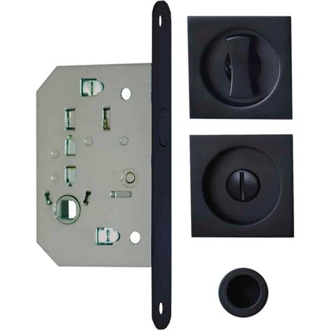 Kit pour porte coulissante condamnation rosace carrée noire - NO022