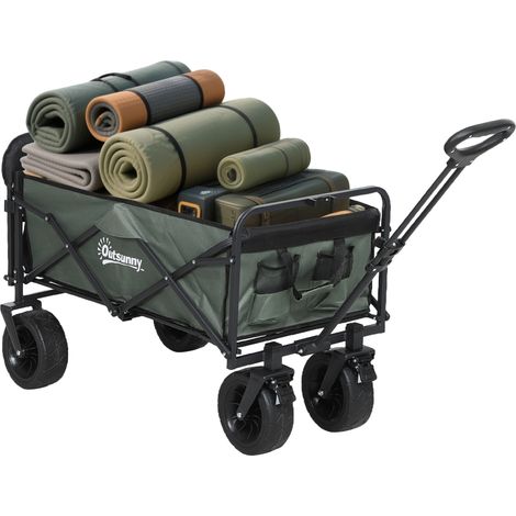 Carrello da Giardino da 95L Pieghevole con Pannello Apribile, in Acciaio e Poliestere, 125x48x78-102 cm, Verde