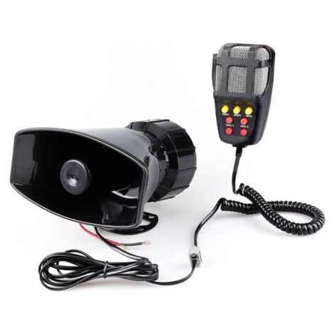 Klaxon d'alarme mégaphone pour voiture, DC 12 V, 100 W, 125 dB, sirène puissante pour moto, voiture, camion, haut-parleur d'avertissement en plastique, police, pompier