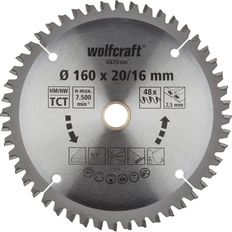 Wolfcraft Kreissägeblatt 160 x 20 mm 48 Zähne Chrom Vanadium Kreissägeblatt (1/2)