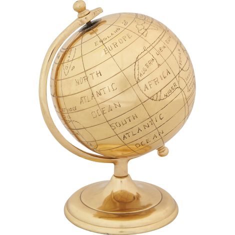 Mappamondo in metallo ottonato con piedistallo girevole sull'asse decorazione moderna h 25 cm (1/2)